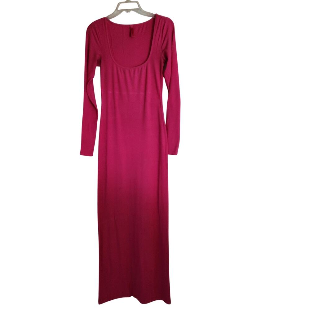 SKIMS Soft Lounge Long-Sleeve Maxi Dress in Solid Magenta/pink Women's Size M
